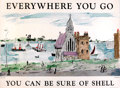 Shell poster number 1539, Gravesend (1952) by Edward Wakeford. Painting of the waterfront at Gravesend, featuring St. Andrews Mission House.