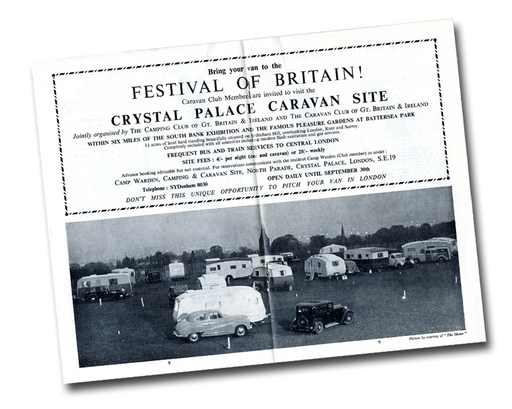 Advert for the Crystal Palace Caravan Site for the Festival of Britain